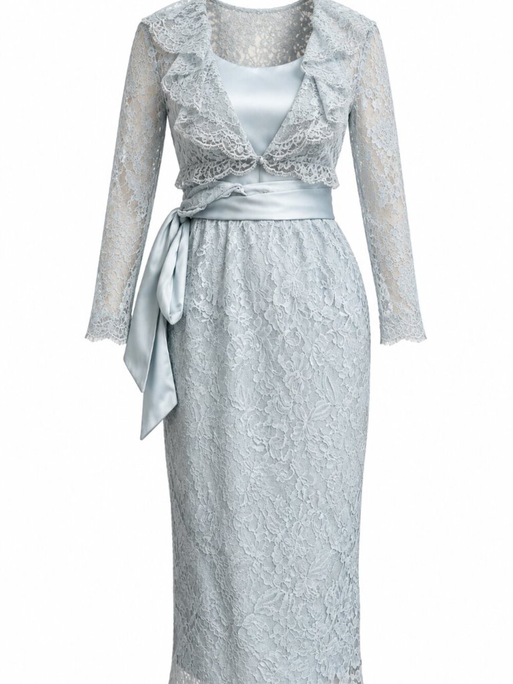Authentic 1940s Silk Vintage Icy Blue Satin & Lace Dress Cardigan
